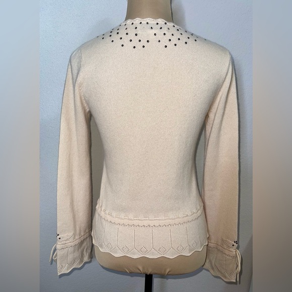Nanette Lepore Cream Cashmere Embellished Cardigan Size Medium - Picture 7 of 7